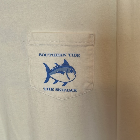 Southern Tide The Skipjack Long Sleeve Tee in Bright White/Carolina Blue, Size M - Picture 2 of 12